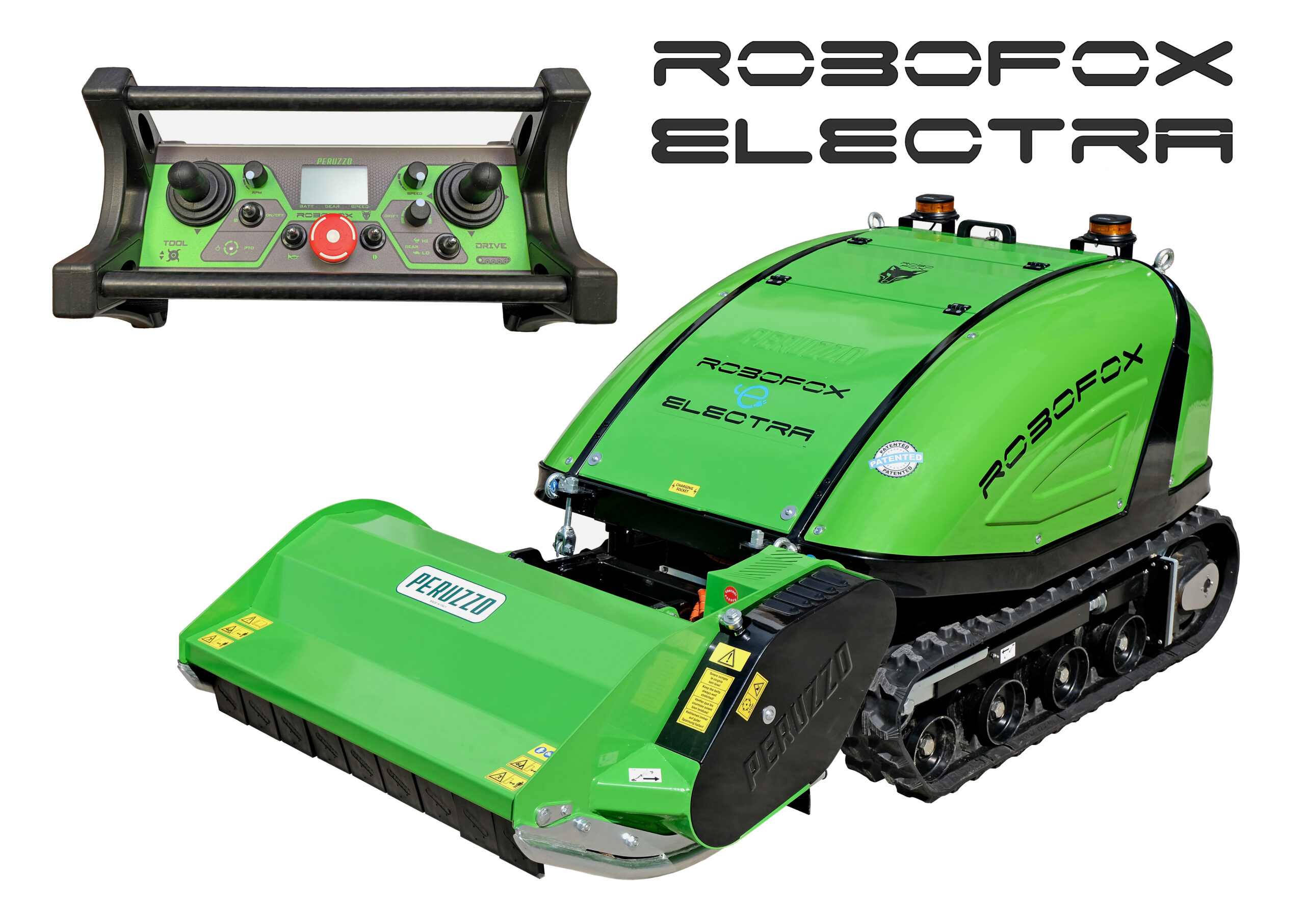 , Cortacéspede electrica radiocontrolada y con orugas ROBOFOX ELECTRA, Peruzzo